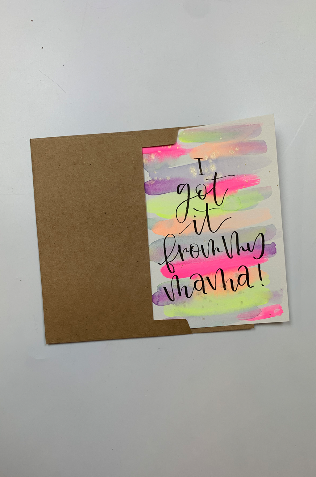 Hand painted Card by Samantha Morgan: I Got it from my Mama - SoSis