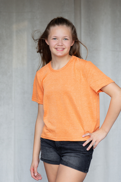 SoSis Signature Mid Length Boxy Orange Sparkle Tee