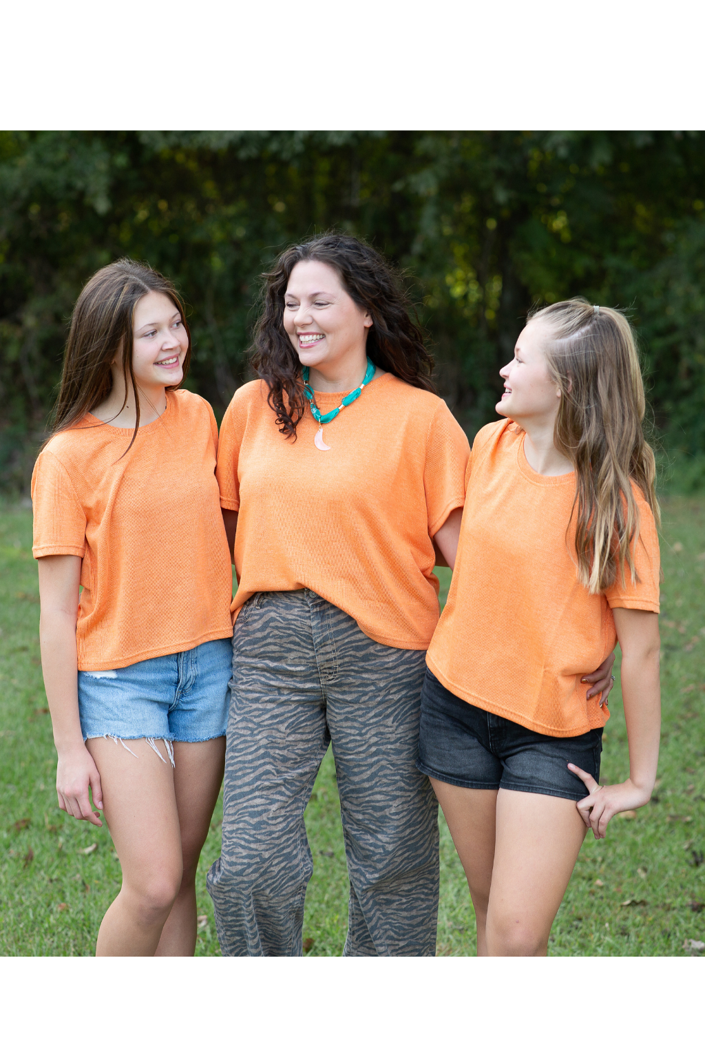 SoSis Signature Mid Length Boxy Orange Sparkle Tee