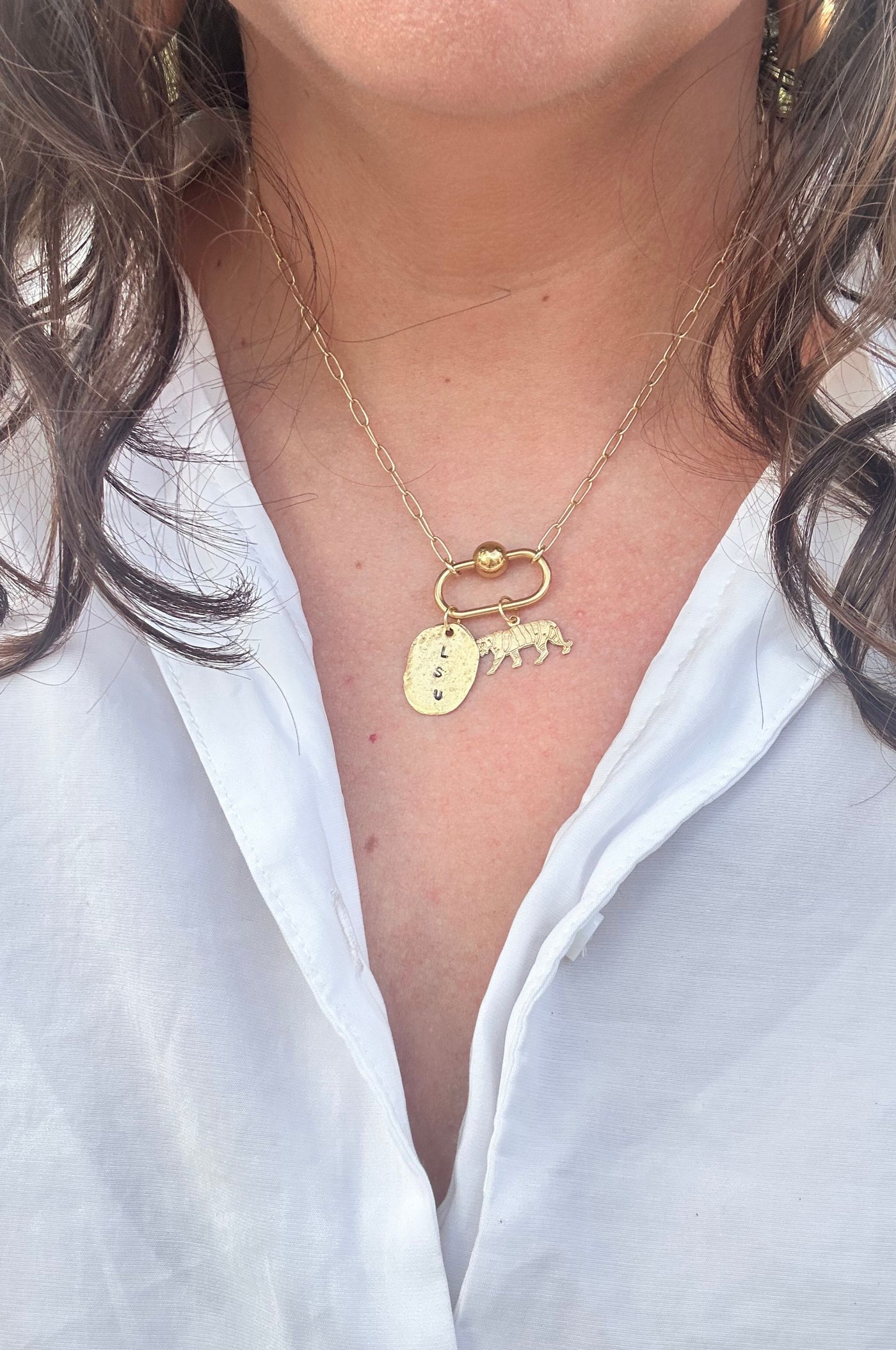 Tiger Carabiner Charm Necklace