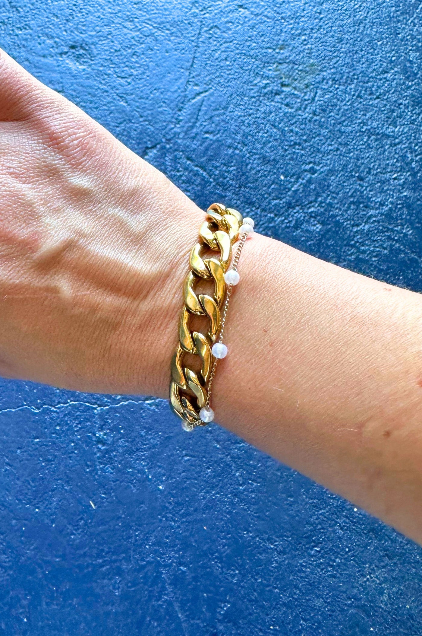 Large Cuban Chain with Pearl Bracelet