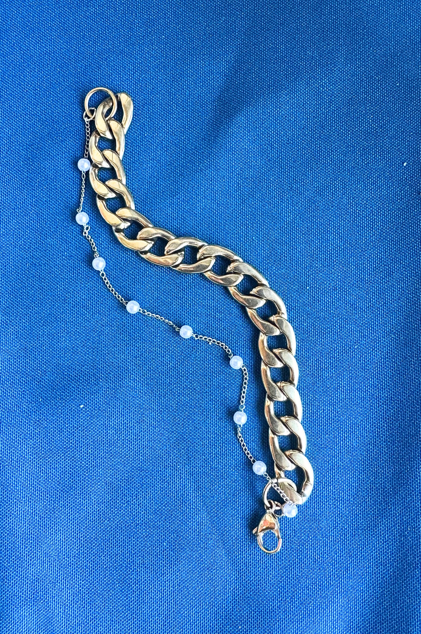 Large Cuban Chain with Pearl Bracelet