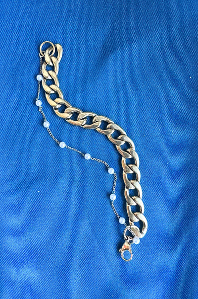 Large Cuban Chain with Pearl Bracelet