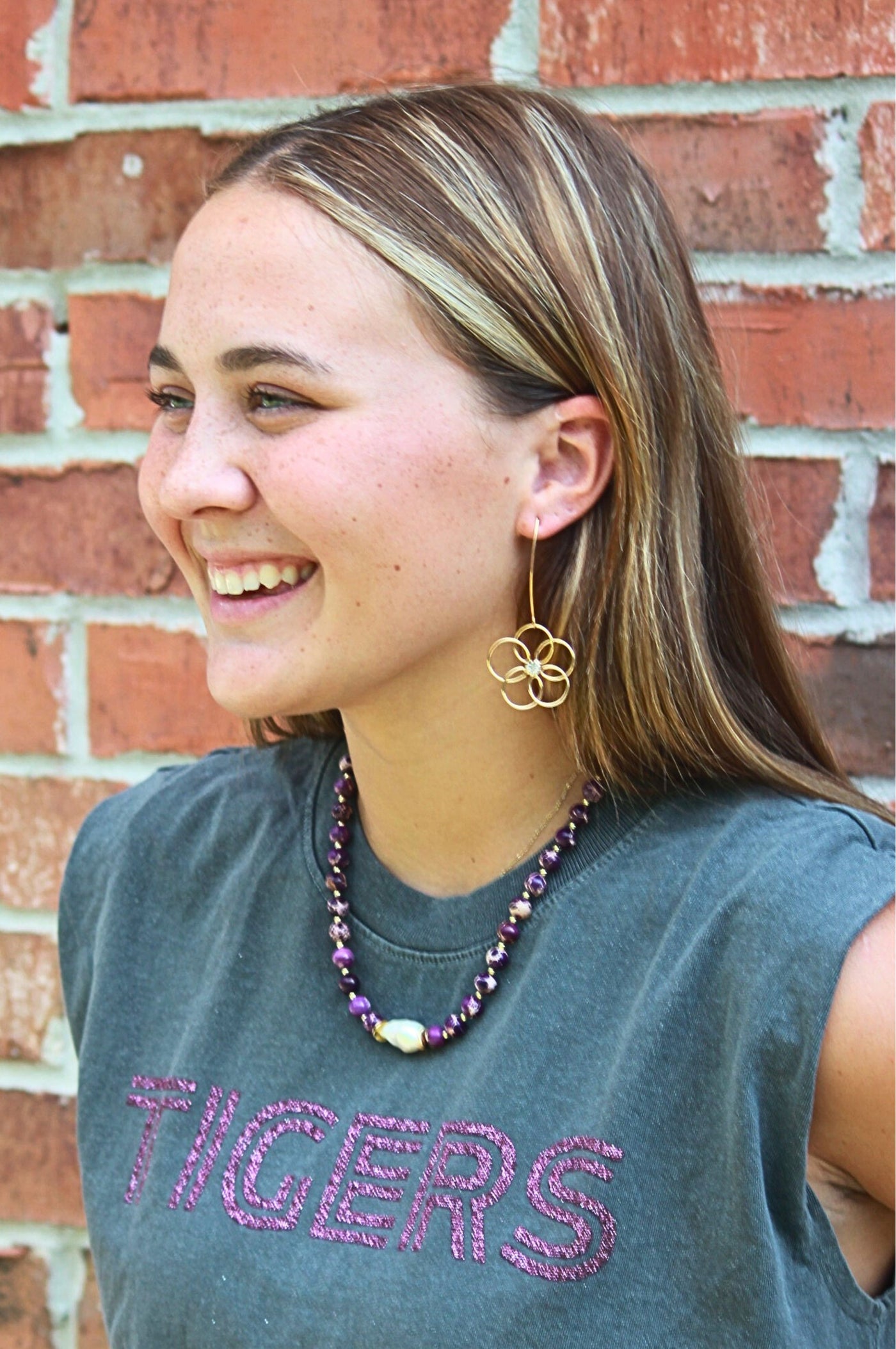 Purple Natural Gemstone and Pearl Necklace