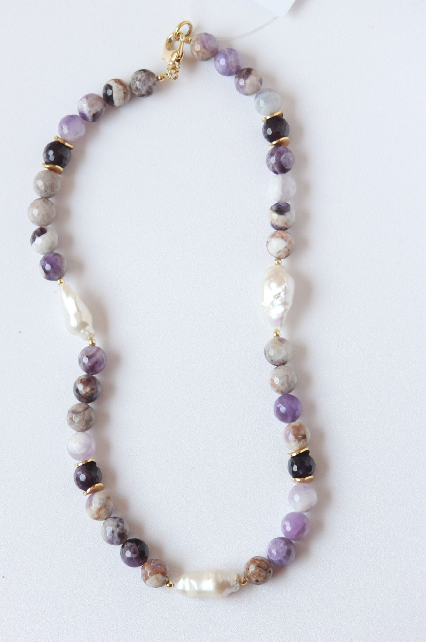 Purple Natural Gemstone and Pearl Necklace