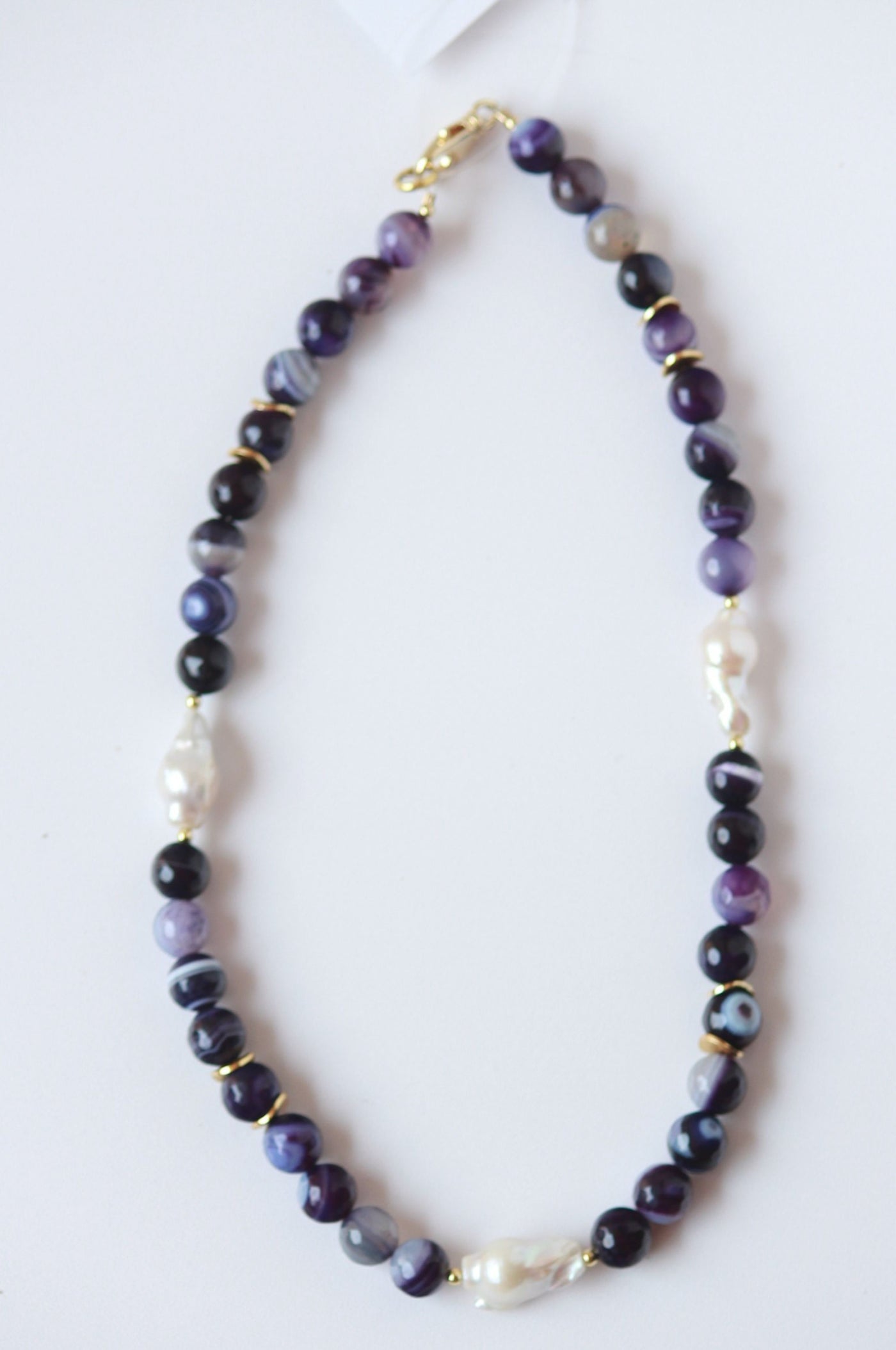 Purple Natural Gemstone and Pearl Necklace