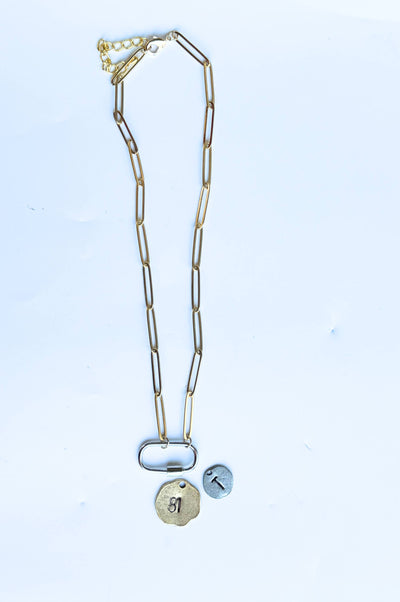 Carabiner Paperclip Chain Necklace with Custom Stamped Disc