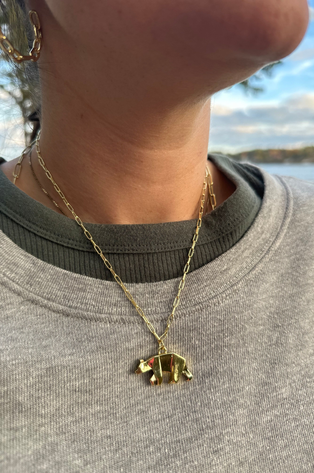 Bear Pendant on Gold Chain 18"