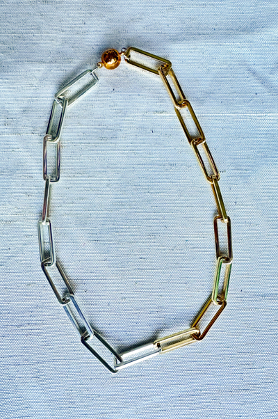 Silver/Gold Mixed Metal Chunky PaperClip Chain Necklace