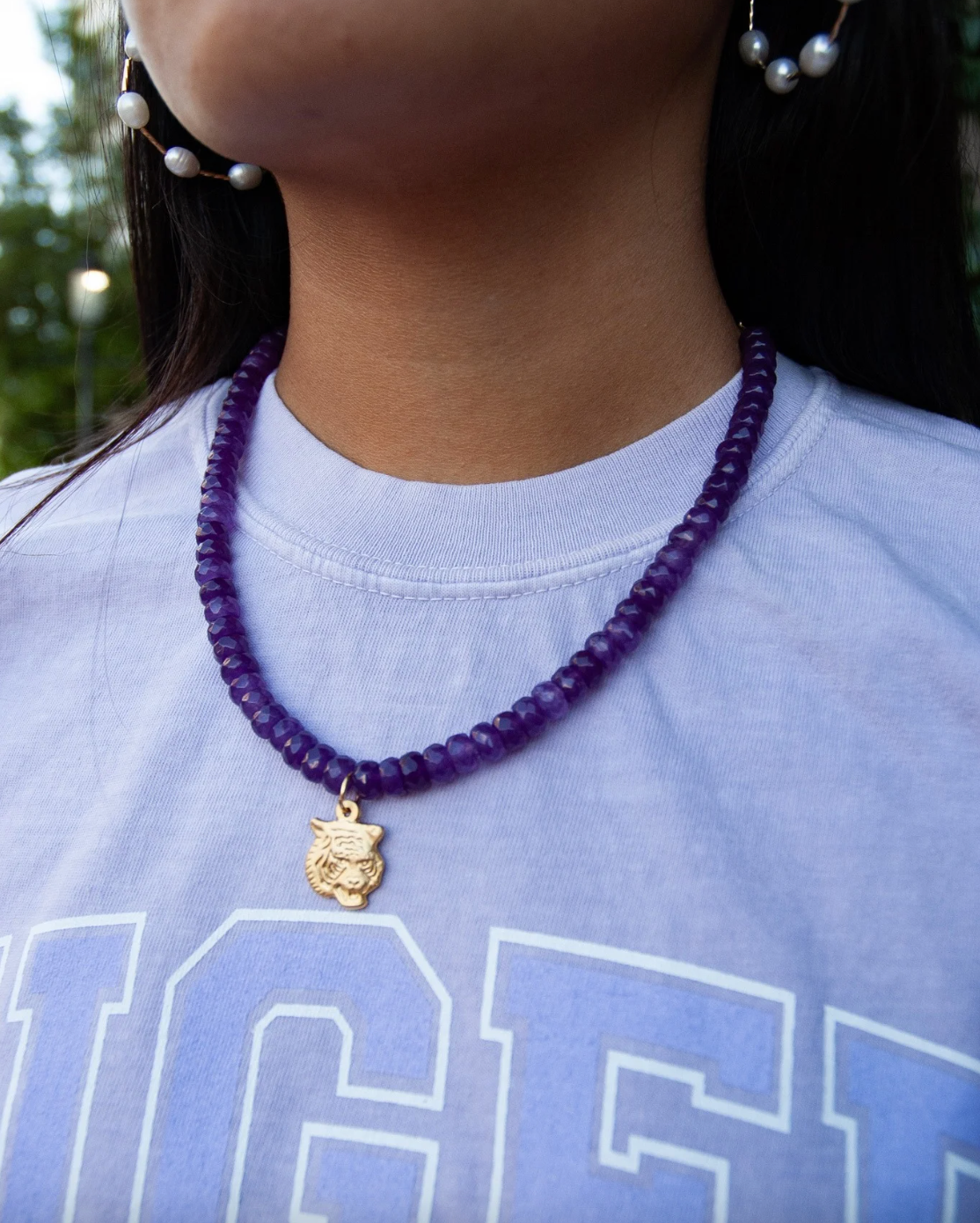 Mike the Tiger Beaded Purple Necklace