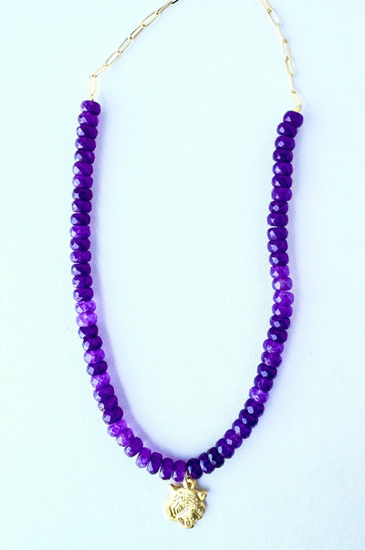Mike the Tiger Beaded Purple Necklace
