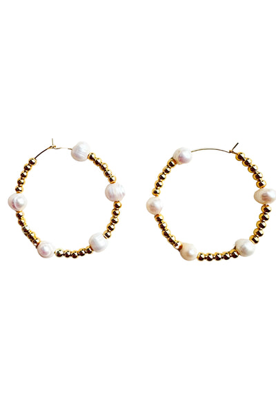 Luxe Gold and Pearl Beaded Hoops