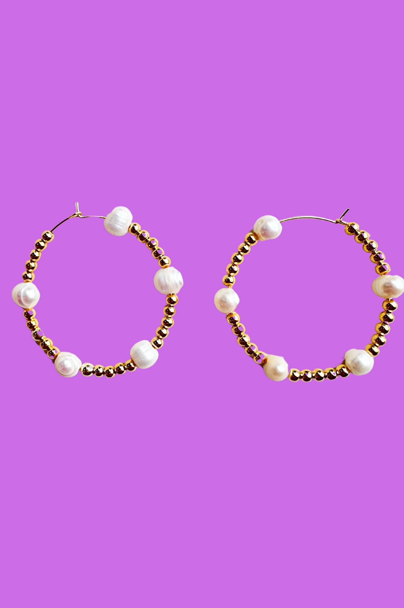 Luxe Gold and Pearl Beaded Hoops