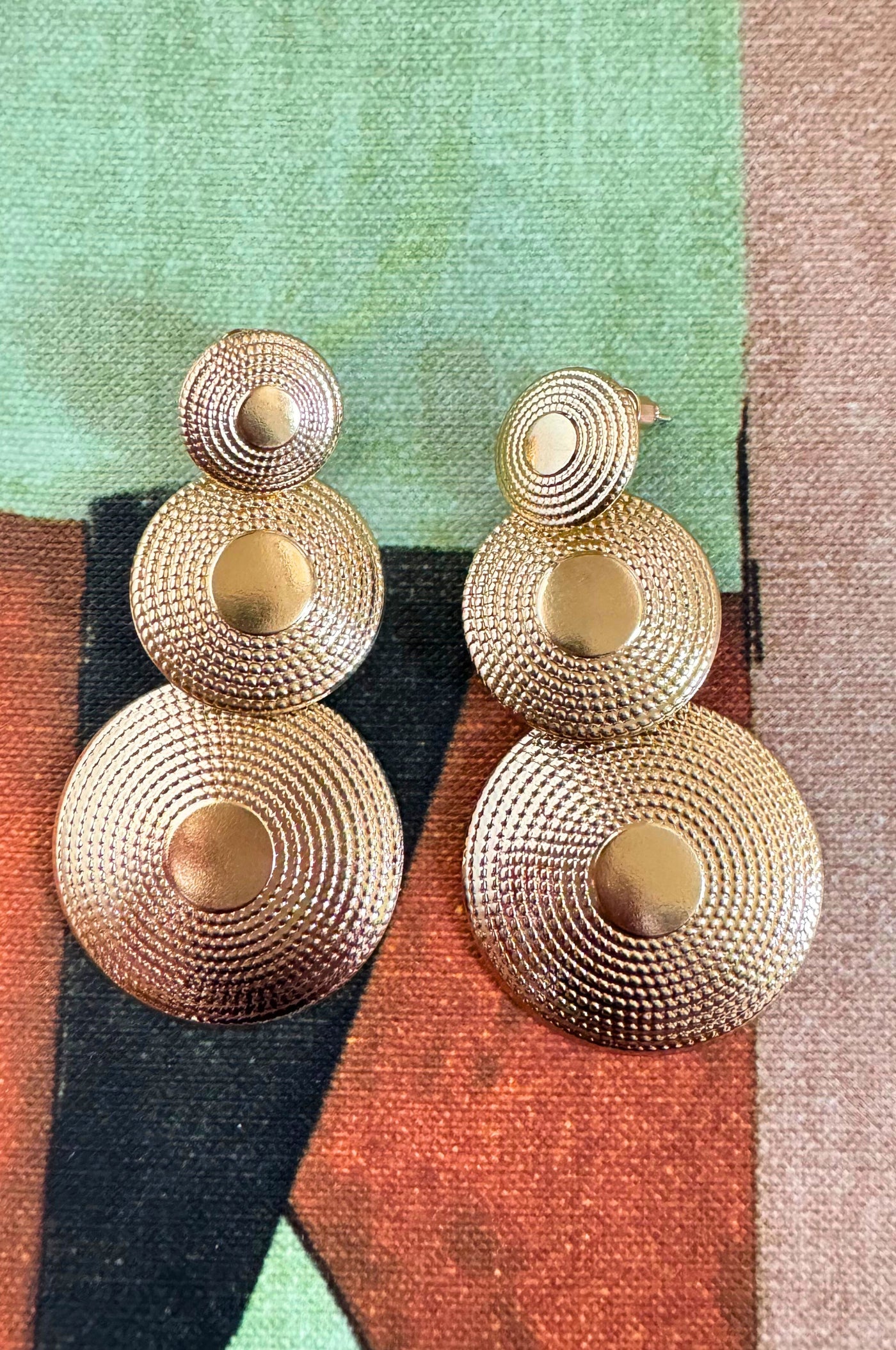 Triple Gold Disc Earrings