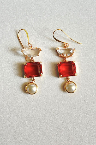 Gemstone Pearl Drop Earrings