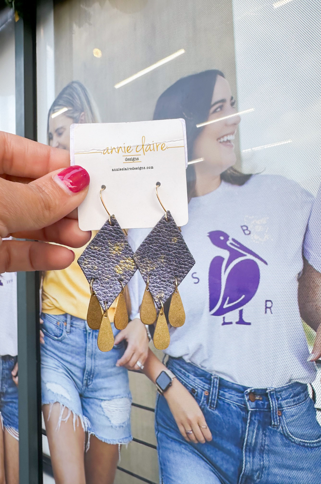 Purple Hand Painted Leather Earrings