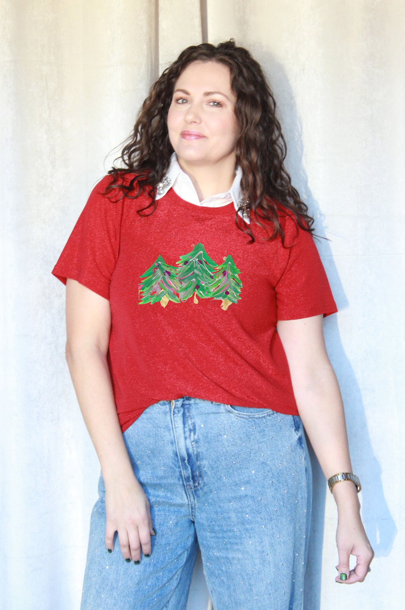 Allison Dillard Christmas Tree Red Sparkle SoSis Signature Tee