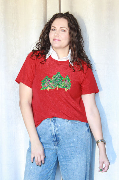 Allison Dillard Christmas Tree Red Sparkle SoSis Signature Tee