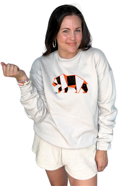 School Spirit Sweatshirt Orange Geometric Bear (PRE-ORDER)