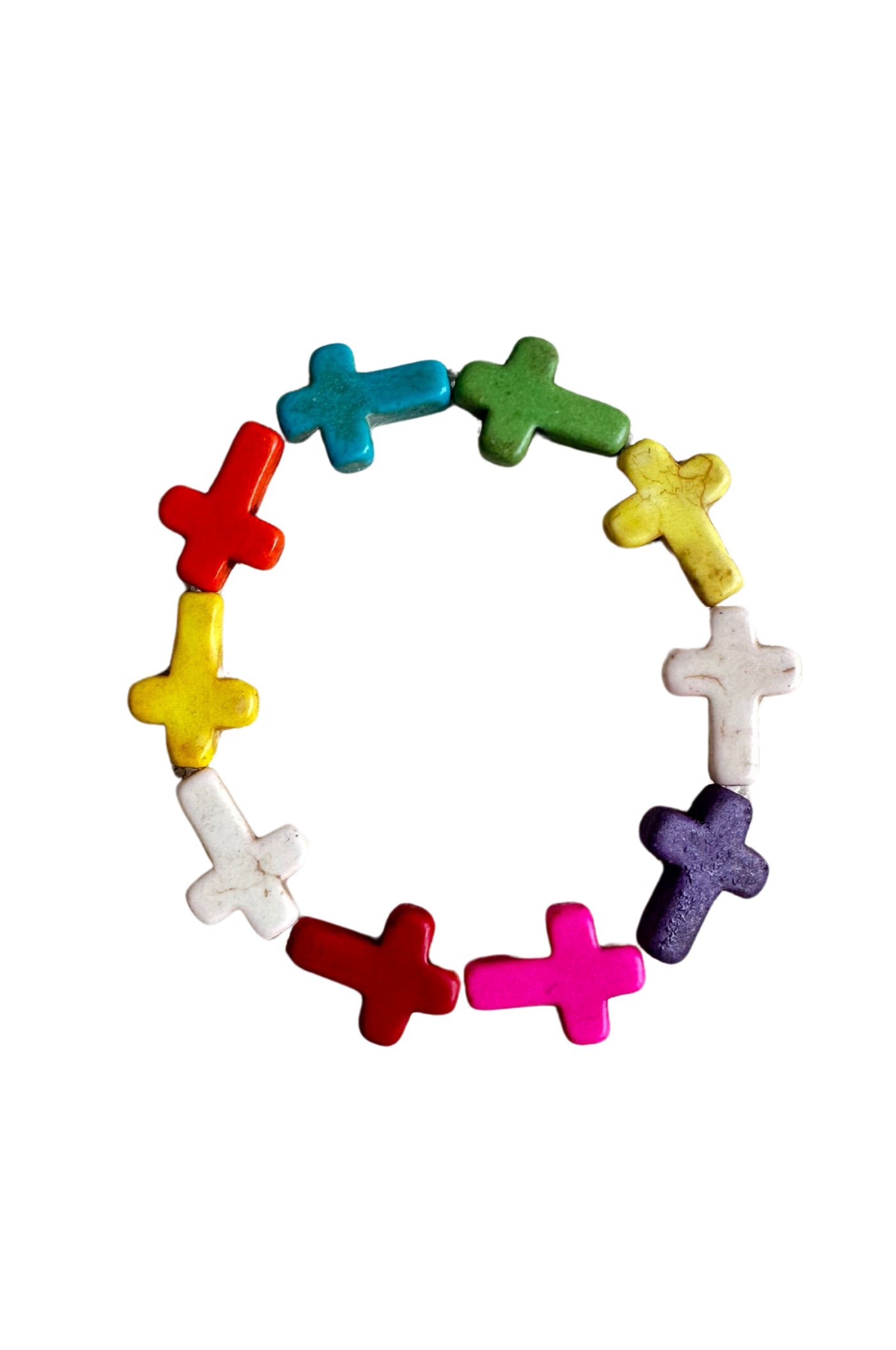 Multi-Color Wooden Cross Bracelet