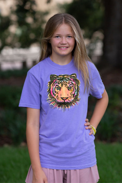 YOUTH Comfort Colors Watercolor Tiger  Mascot  T-shirt