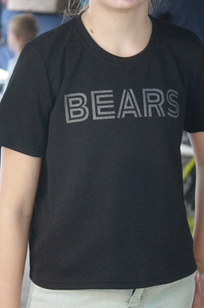 SoSis Signature Mid Length Sparkle Boxy Tee BEARS bold text