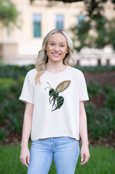 SoSis Signature Mid Length Boxy Sparkle Hornet Mascot Tee