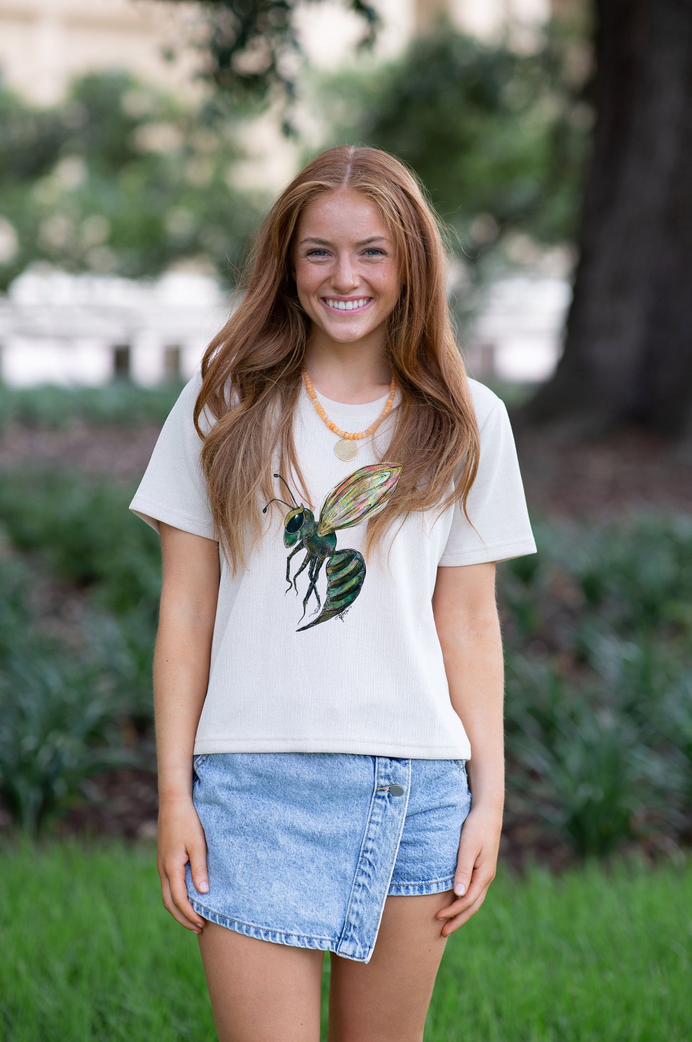SoSis Signature Mid Length Boxy Sparkle Hornet Mascot Tee