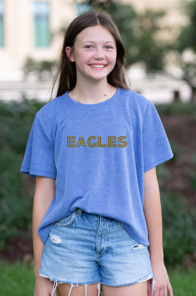 SoSis Signature Mid Length Sparkle Boxy Tee EAGLES bold text