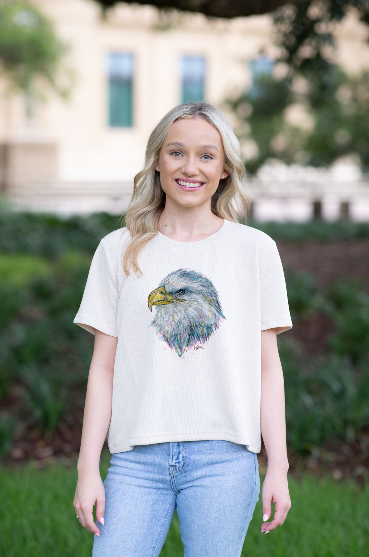 SoSis Signature Mid Length Boxy Sparkle Eagle Mascot Tee