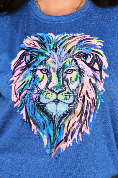 SoSis Signature Mid Length Boxy Sparkle Lion Mascot Tee