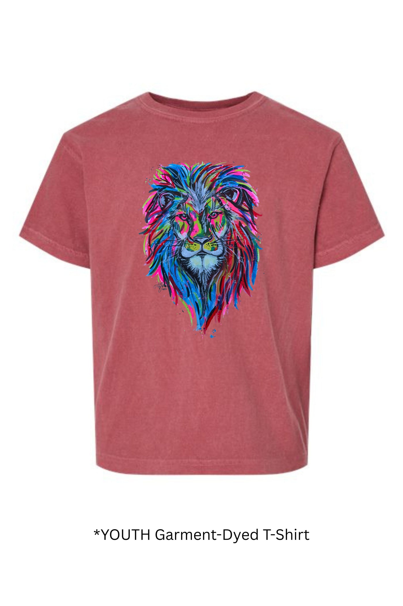 YOUTH Comfort Colors Watercolor Lion Mascot  T-shirt