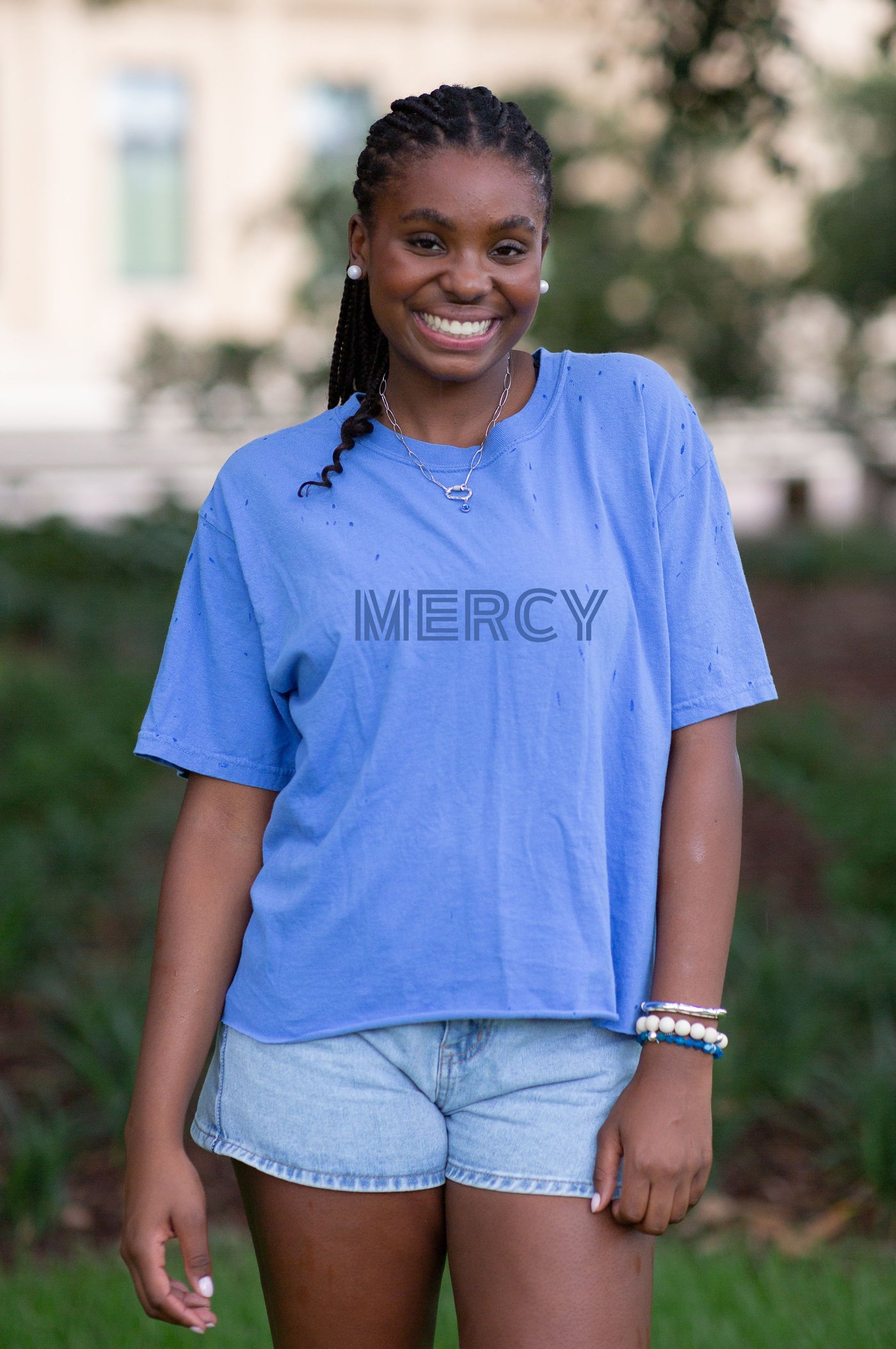 YOUTH Comfort Colors MERCY Bluejays  T-shirt Bold Text