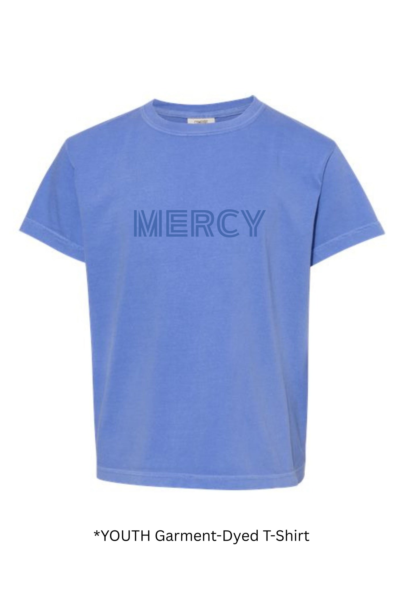 YOUTH Comfort Colors MERCY Bluejays  T-shirt Bold Text
