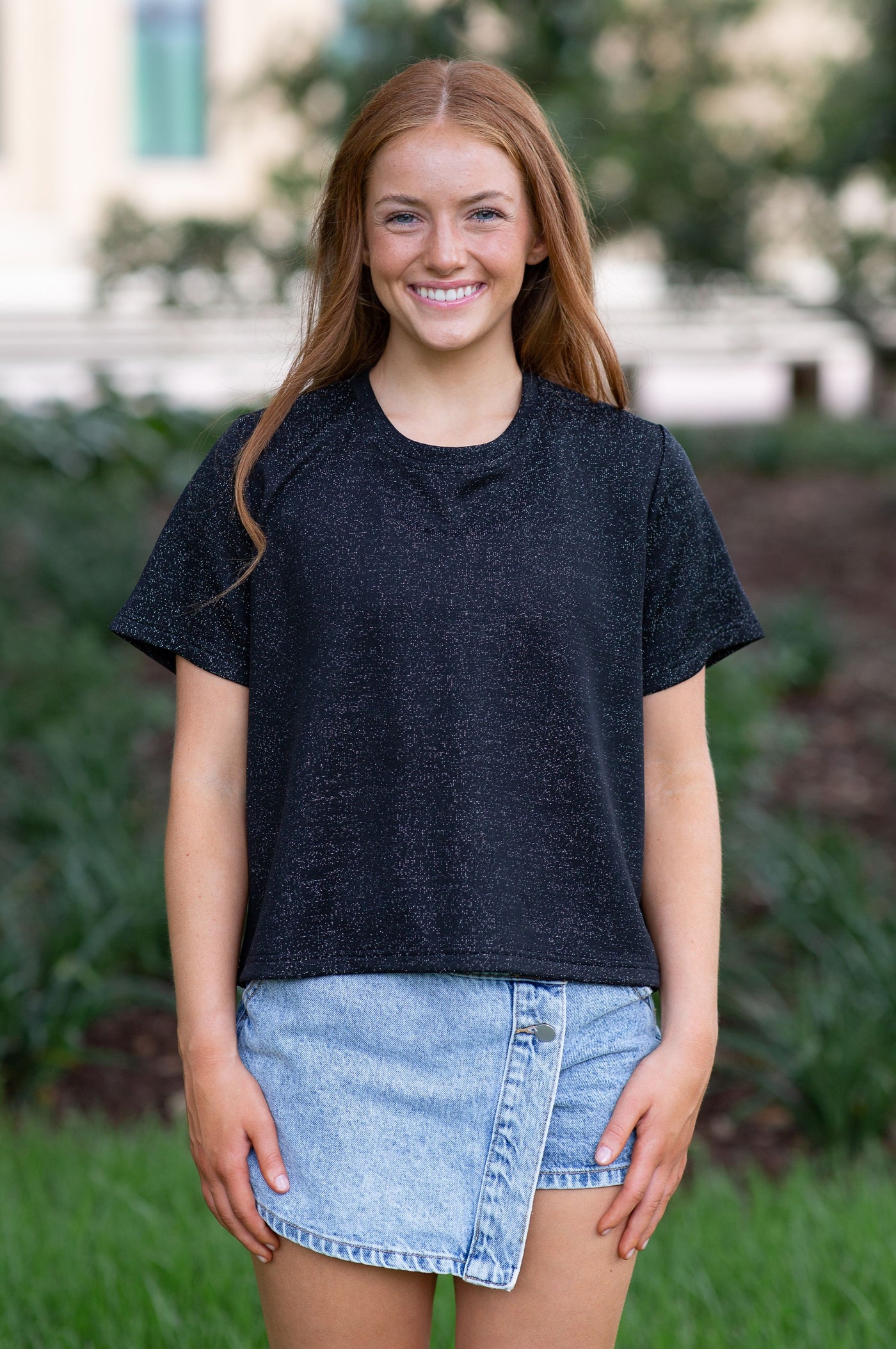 SoSis Signature Mid Length Boxy Black Sparkle Tee
