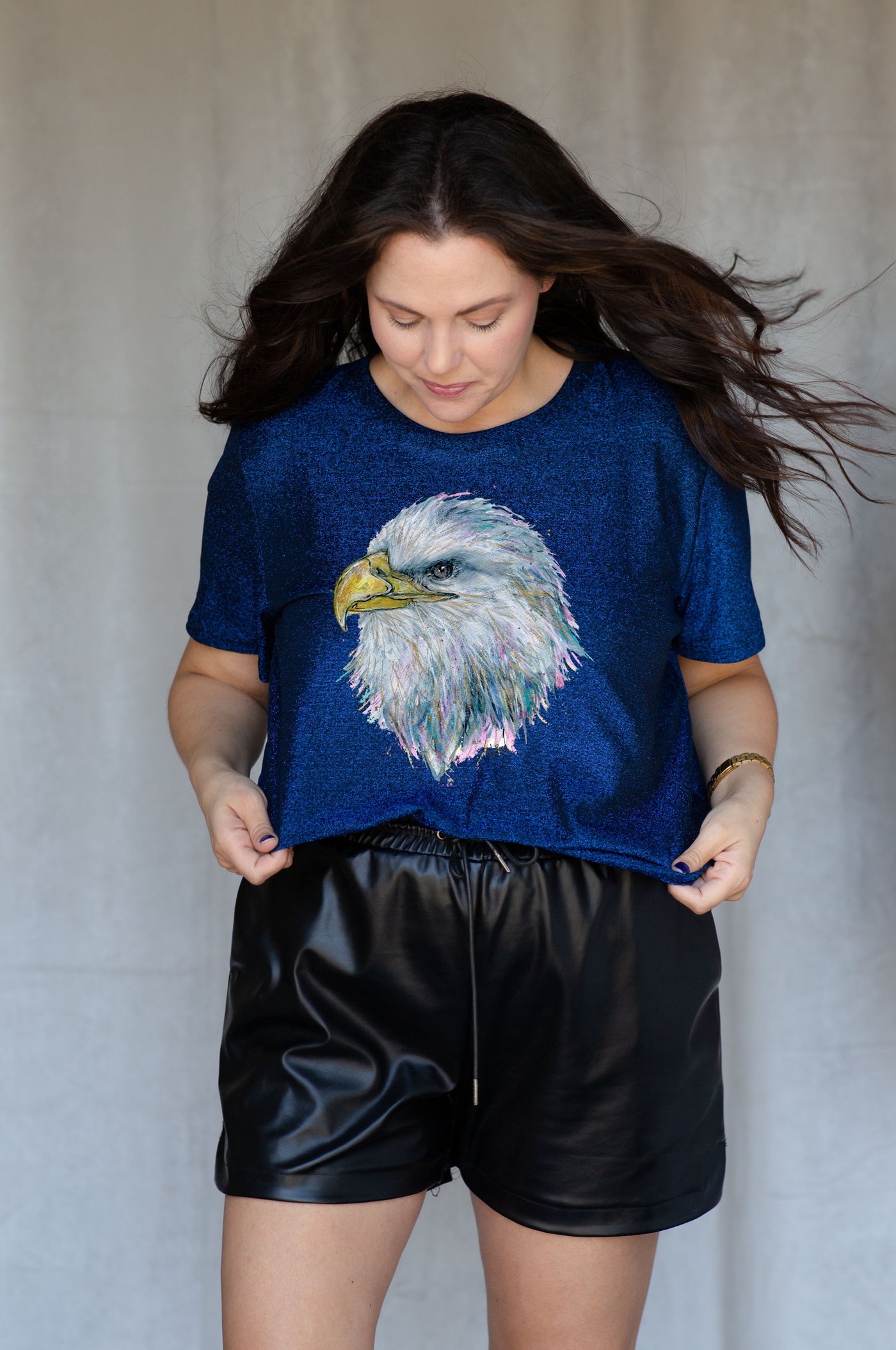 School Spirit Signature Blue Sparkle Mascot Tee EAGLES