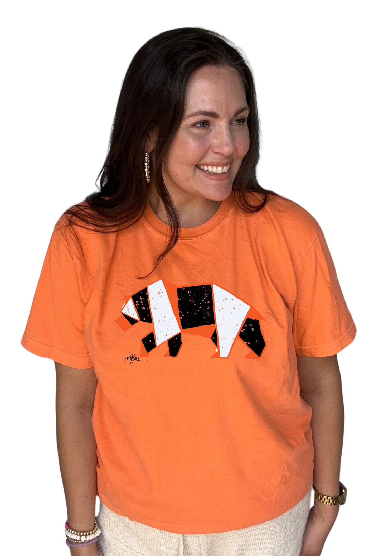 School Spirit Comfort Colors Geometric Bear Tee Orange