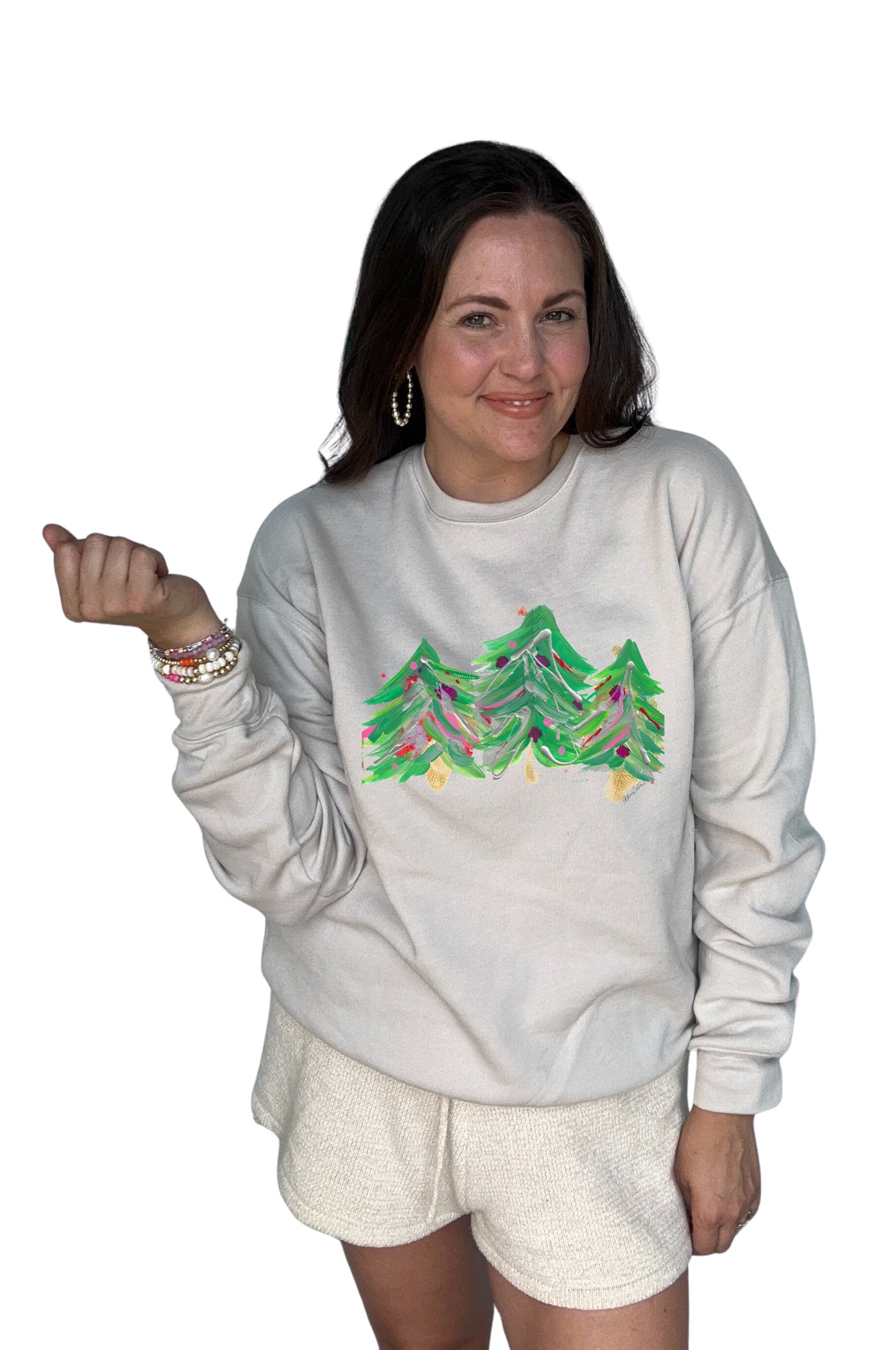 Allison Dillard Christmas Tree Sponge Fleece Drop Shoulder Sweatshirt