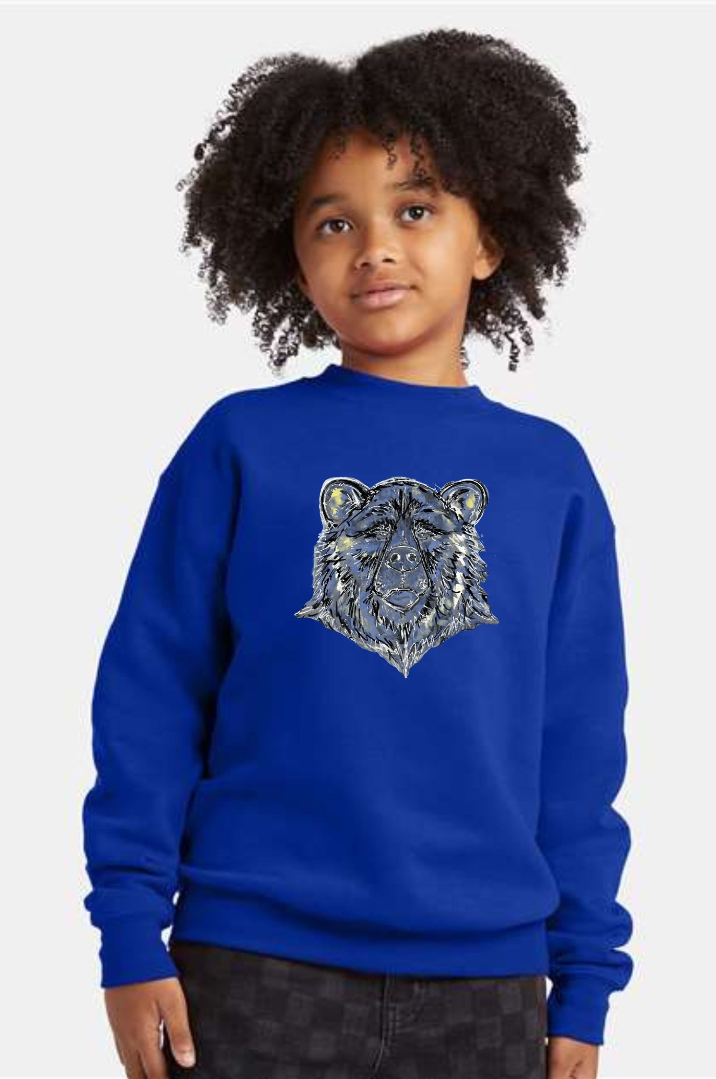 School Spirit Sweatshirt Bear Blue on Blue, Youth (PRE-ORDER)