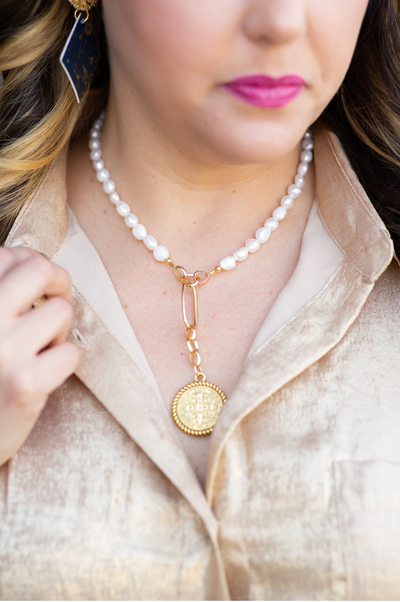 St. Benedict Pendant Pearl Necklace by Annie Claire Designs - SoSis